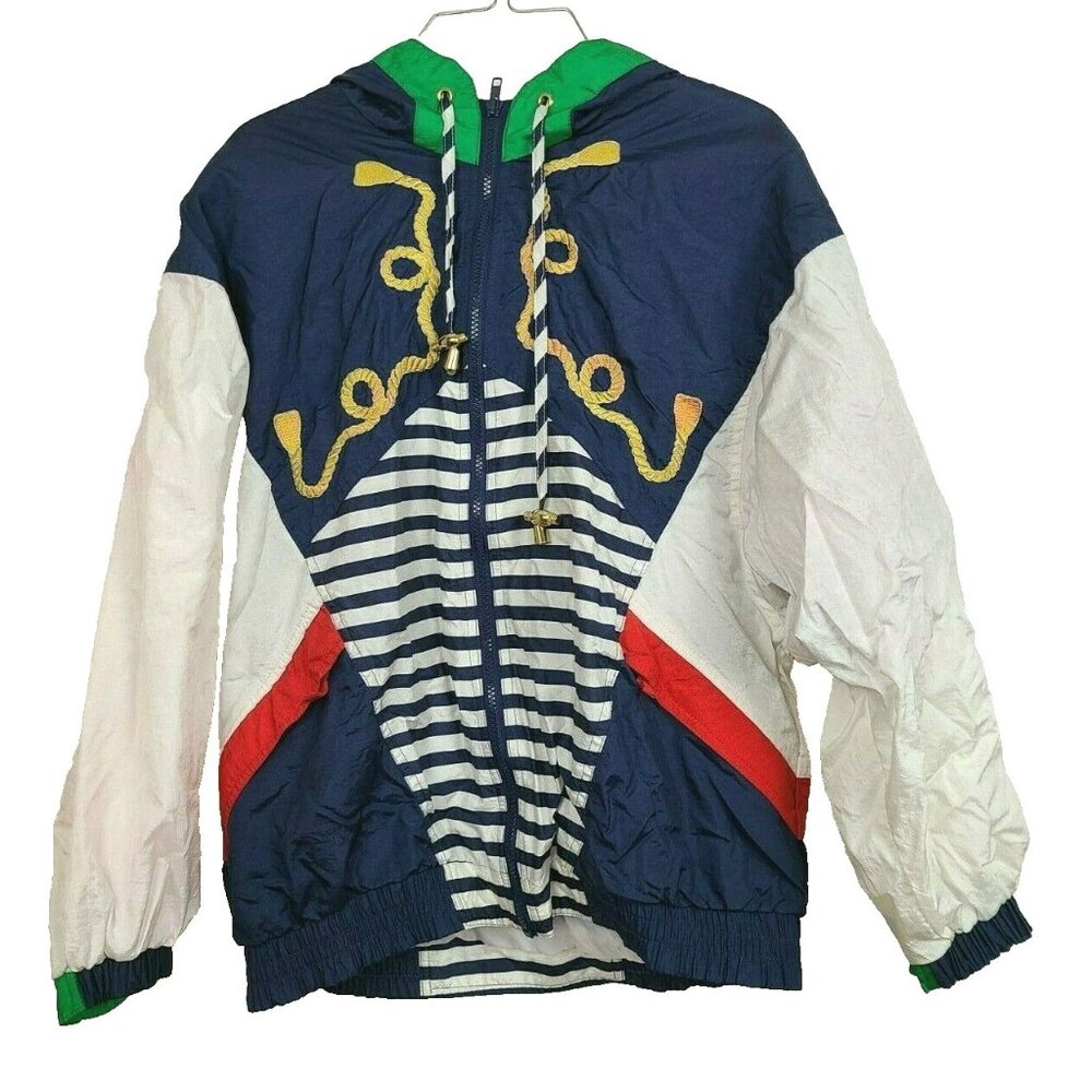 VTG 80s Giacca Sport Womens Windbreaker Jacket Small Multi Oversized Parachute‎
